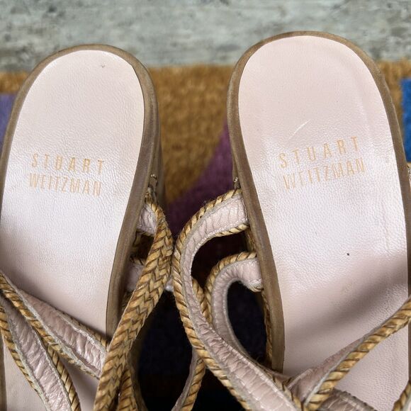 Stuart Weitzman Wedge Sandals Size 6 Tan Brown Espadrilles Braided Ankle Straps - Picture 7 of 9